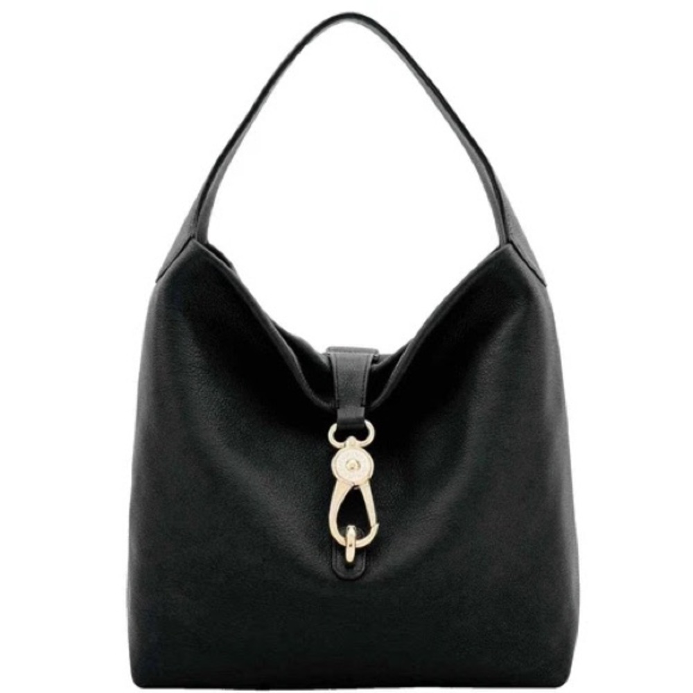 Dooney & Bourke Black Hobo Bag with Gold Lock Closure
